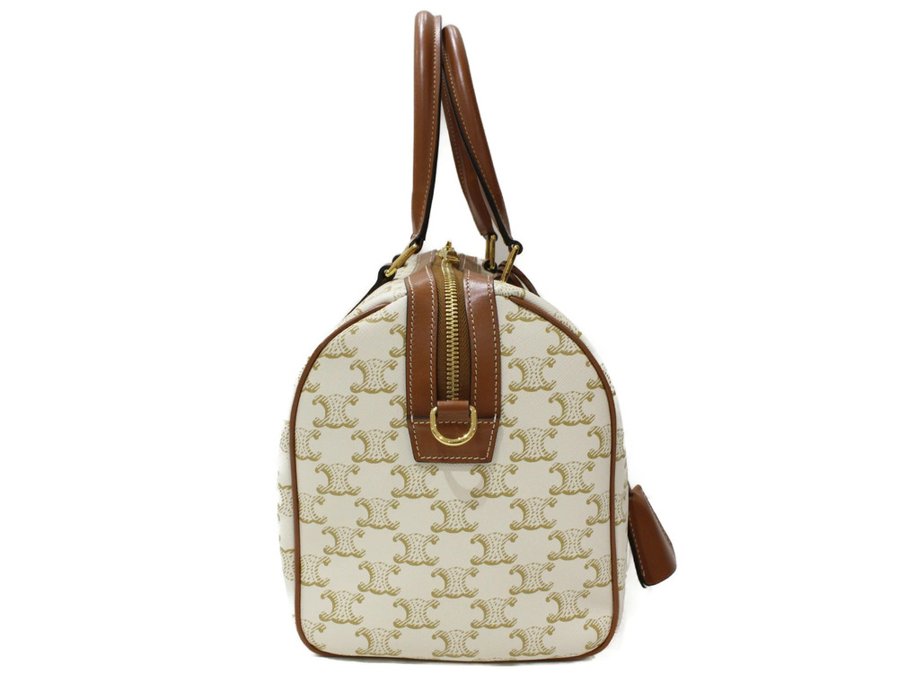 Celine White Brown Handbag Triomphe Shoulder Ivory Boston Bag White Brown